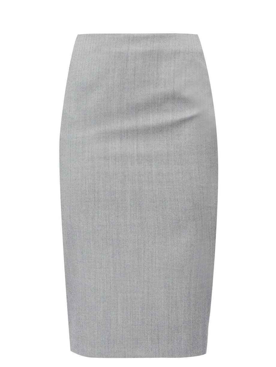 Grey High-rise herringbone-wool pencil skirt | Alexander McQueen ...