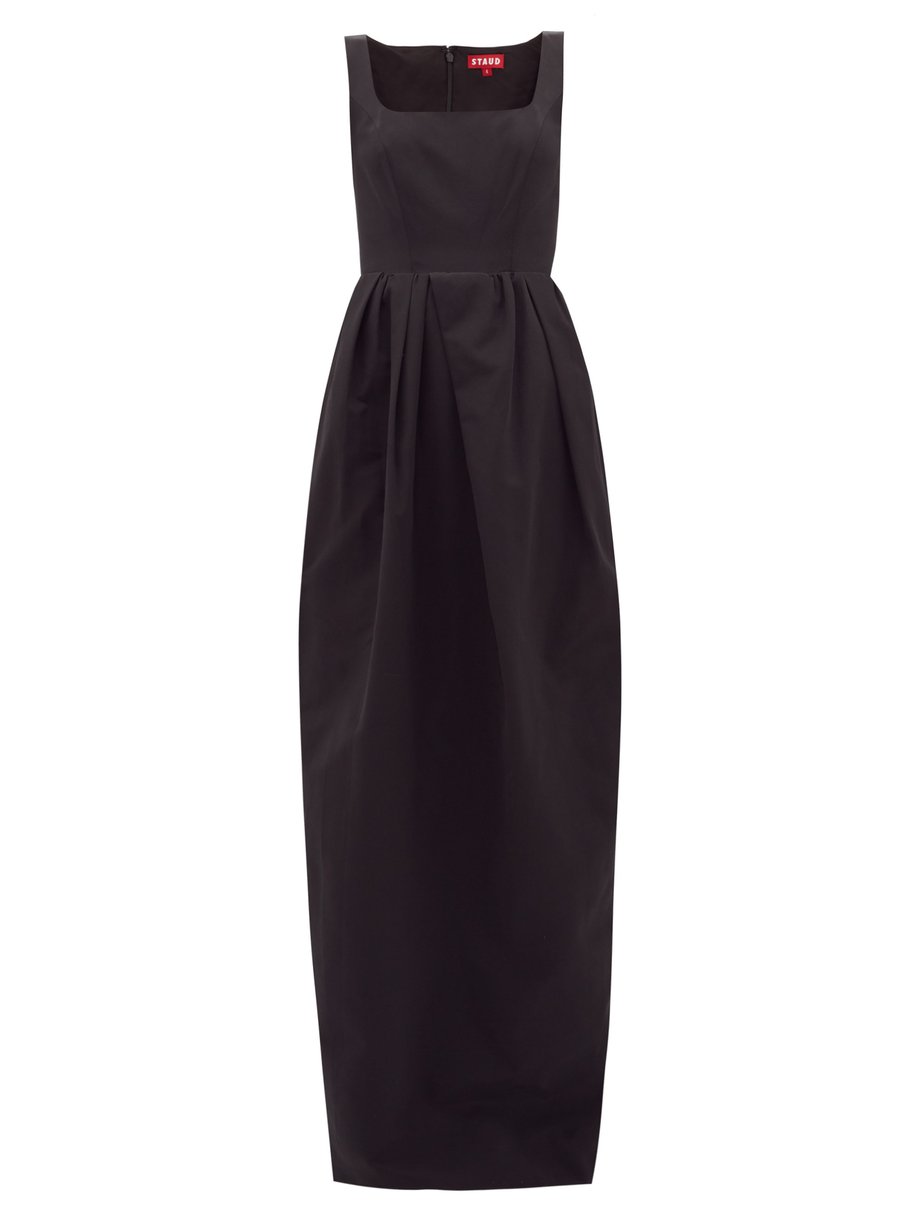 Black Square-neck cotton-blend faille maxi dress | Staud ...