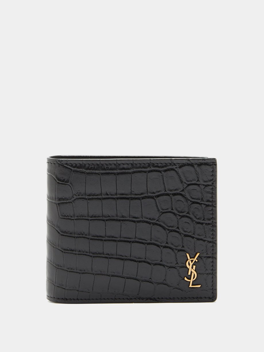 Black YSL-plaque crocodile-effect leather bi-fold wallet | Saint