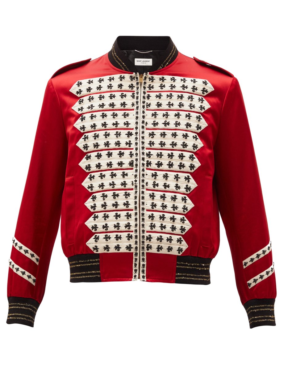 Saint Laurent Red Fleur de Lys-beaded satin bomber jacket | 매치스패션, 모던 ...