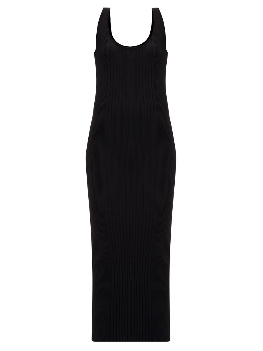 Black Buttoned-back cotton-blend ribbed knit dress | Paco Rabanne ...