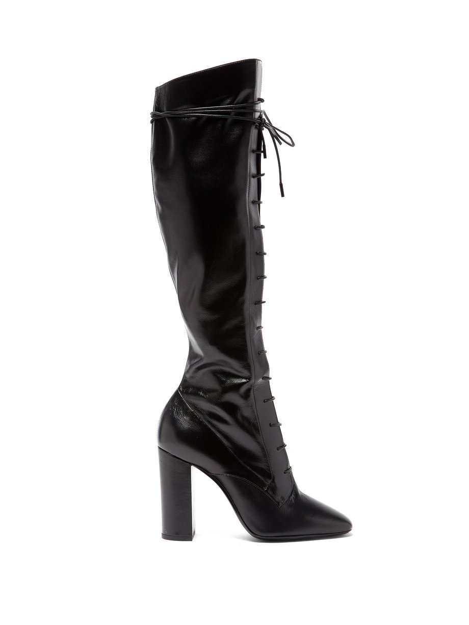 Black Laura lace-up knee-high leather boots | Saint Laurent ...