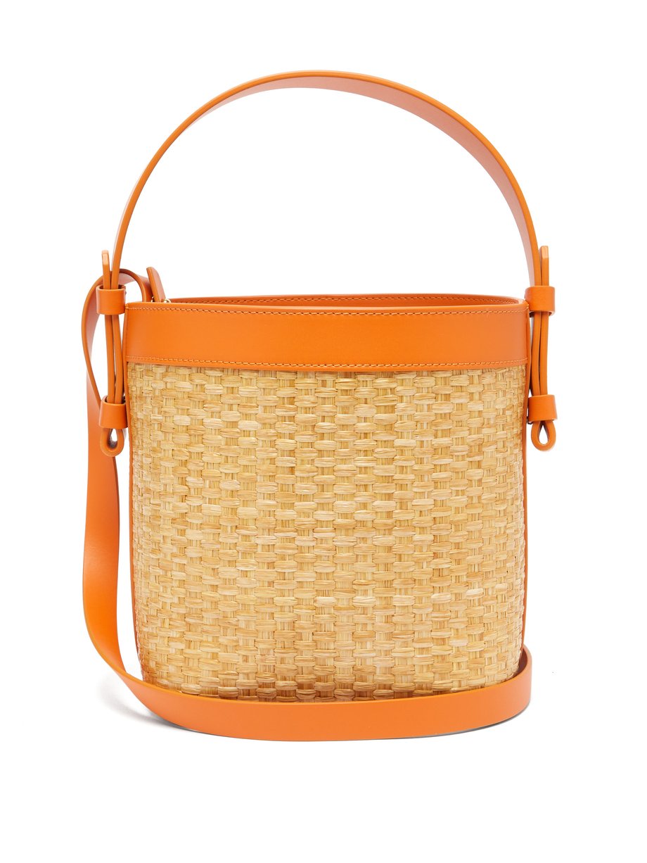 Nico Giani Orange Adenia large straw and leather bucket bag | 매치스패션, 모던 ...