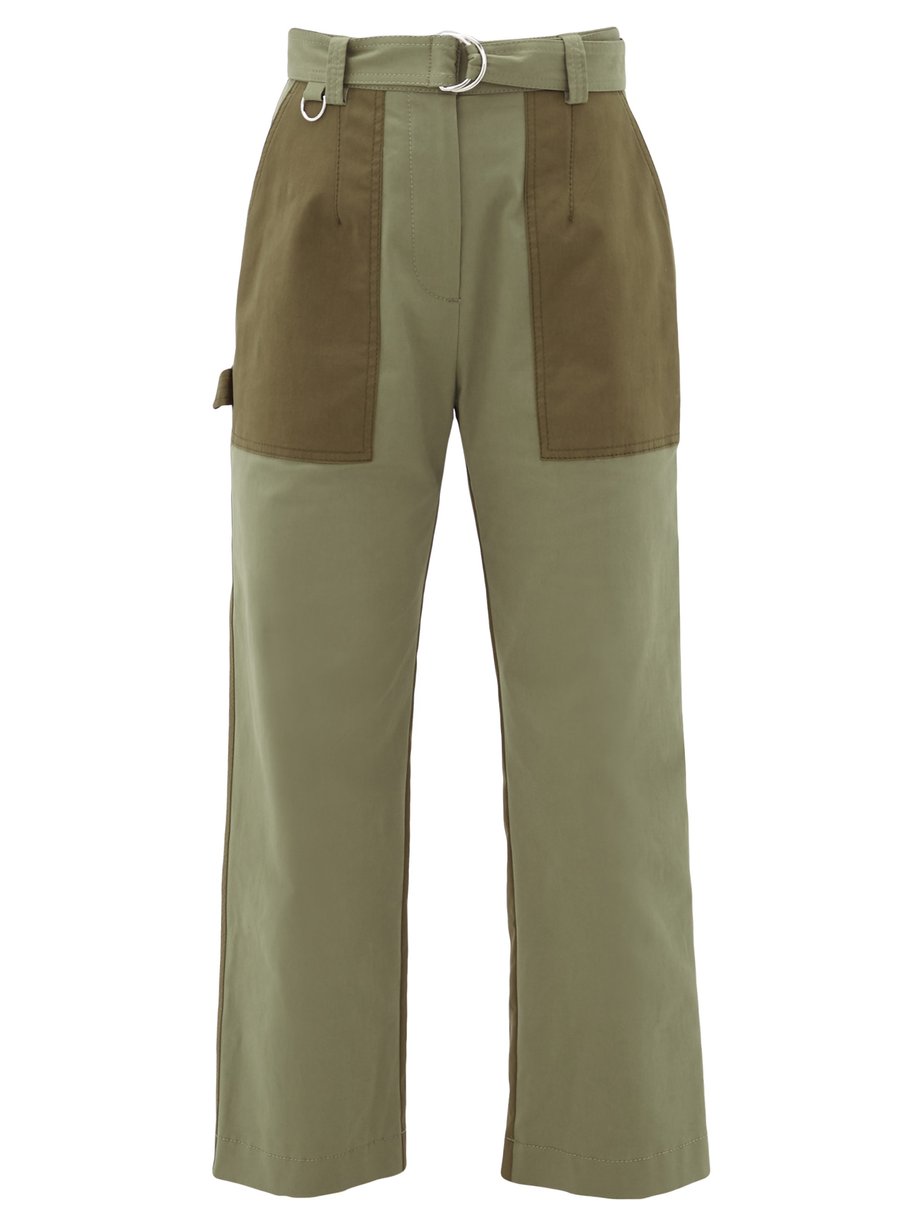 Green Panelled cotton-gabardine straight-leg trousers | MSGM ...