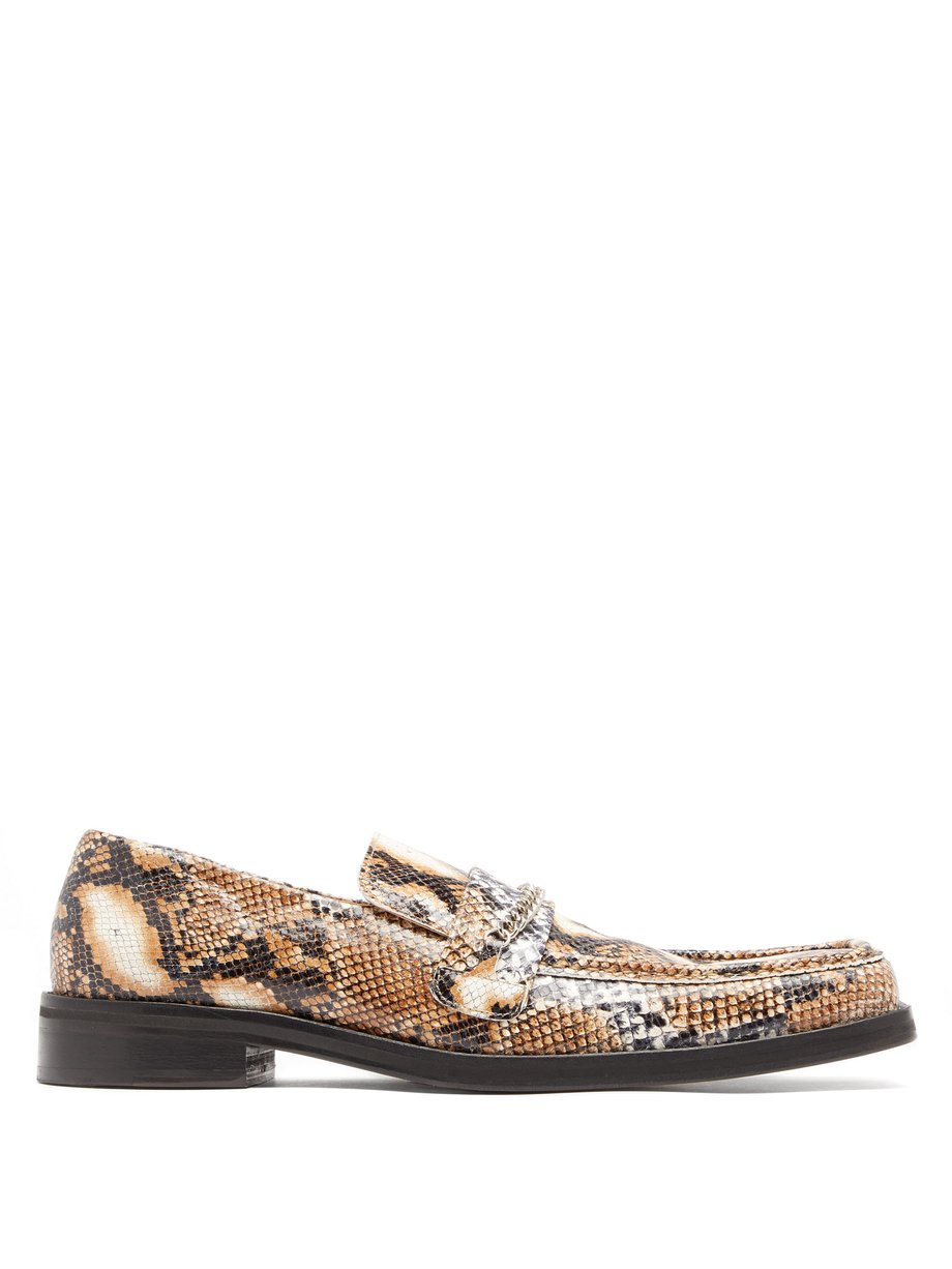 Print Python-effect leather penny loafers | Martine Rose ...
