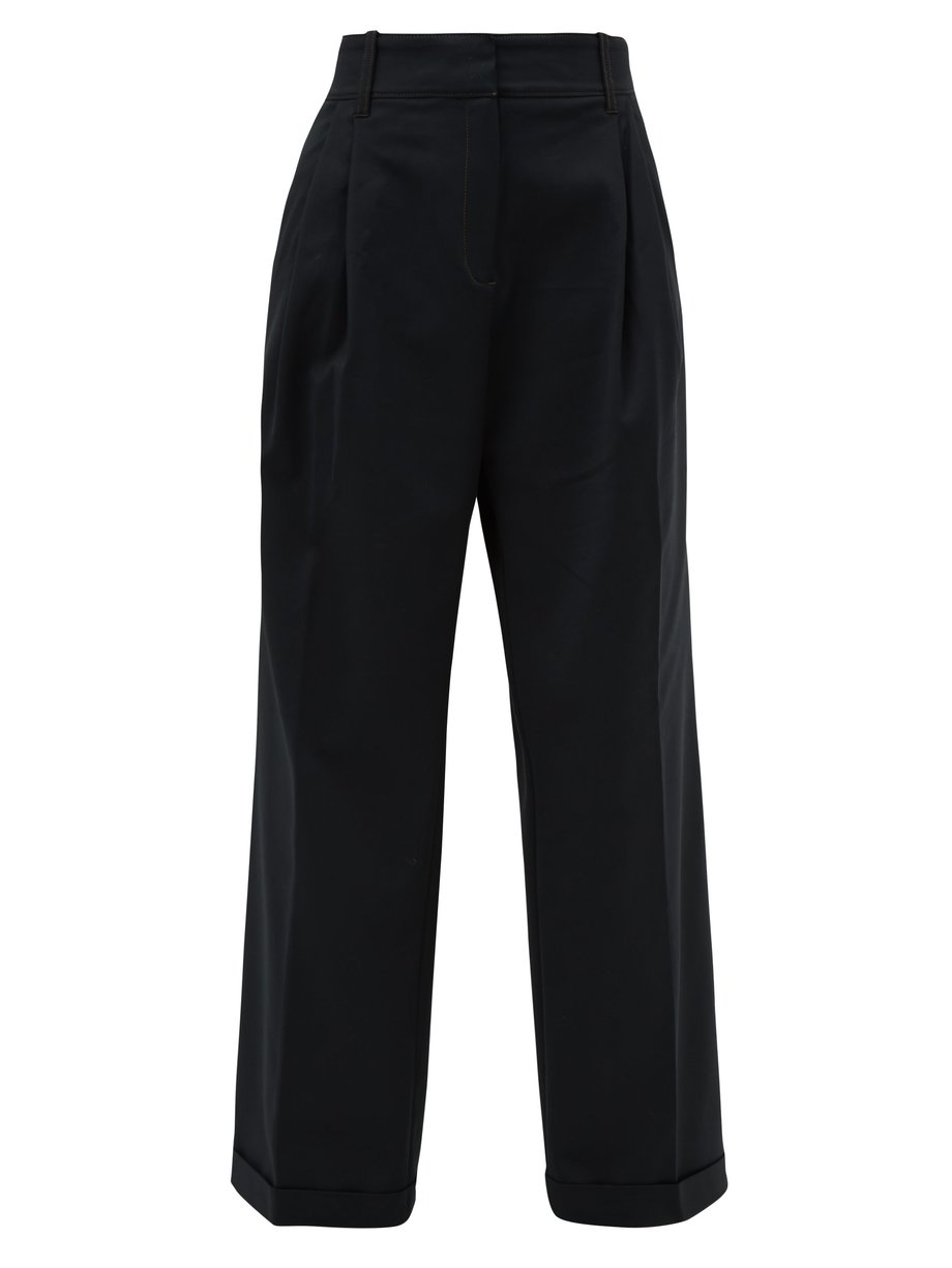 Black Tailored cotton-blend twill wide-leg trousers | Wales Bonner ...
