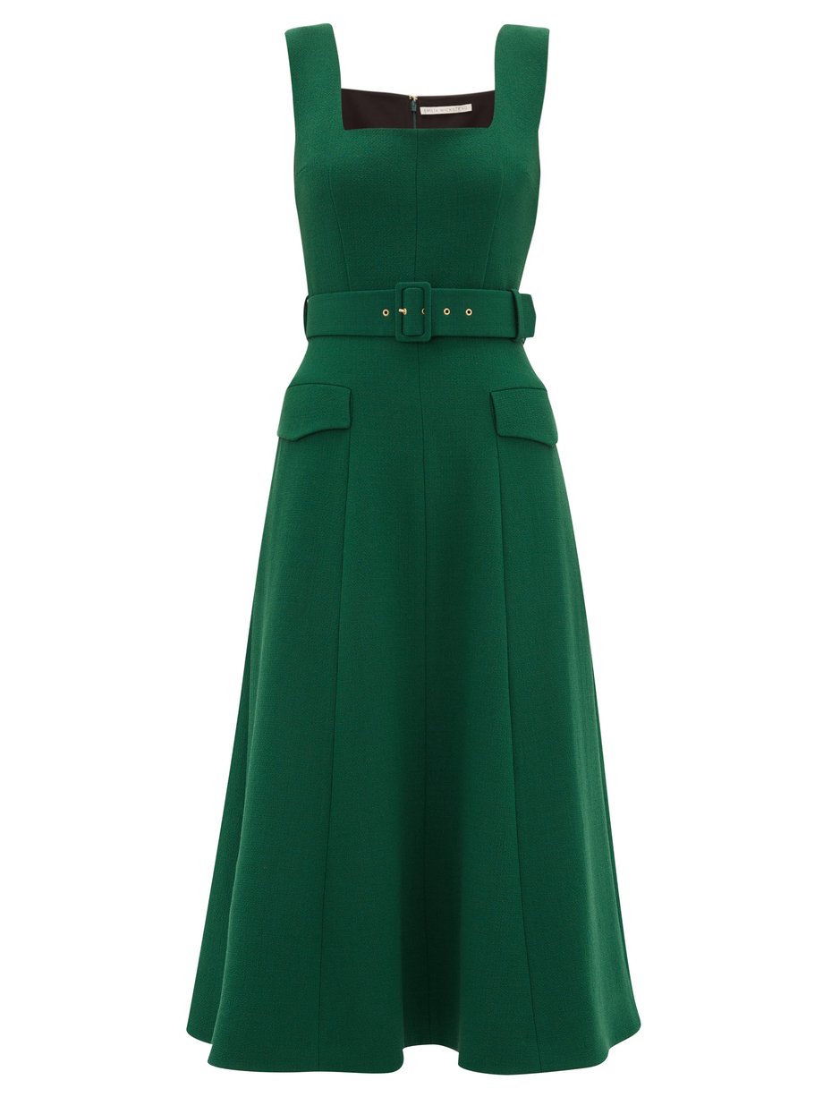 Green Petra belted wool-crepe midi dress | Emilia Wickstead ...