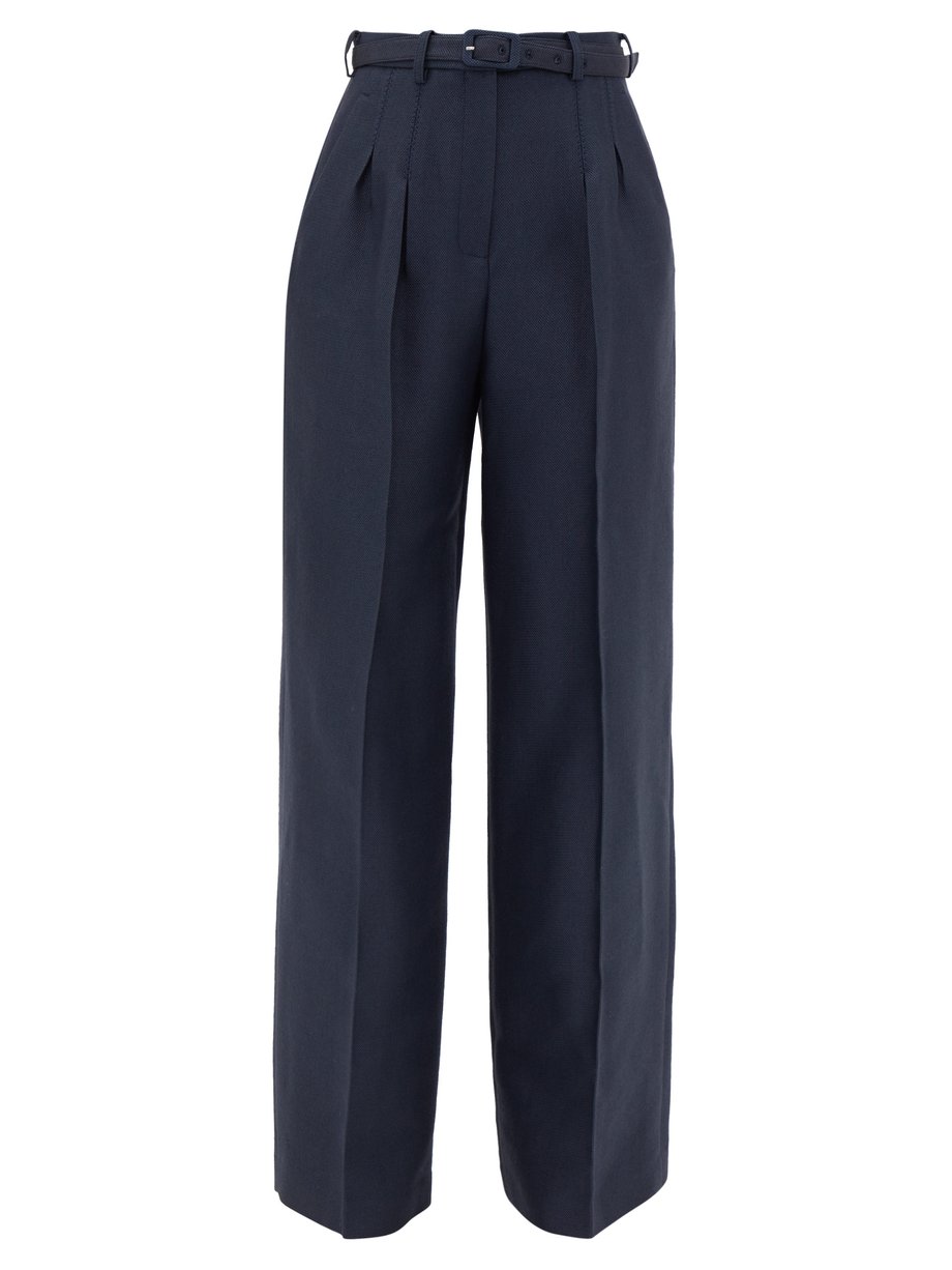 Navy Vargas wide-leg wool-blend piqué suit trousers | Gabriela Hearst ...