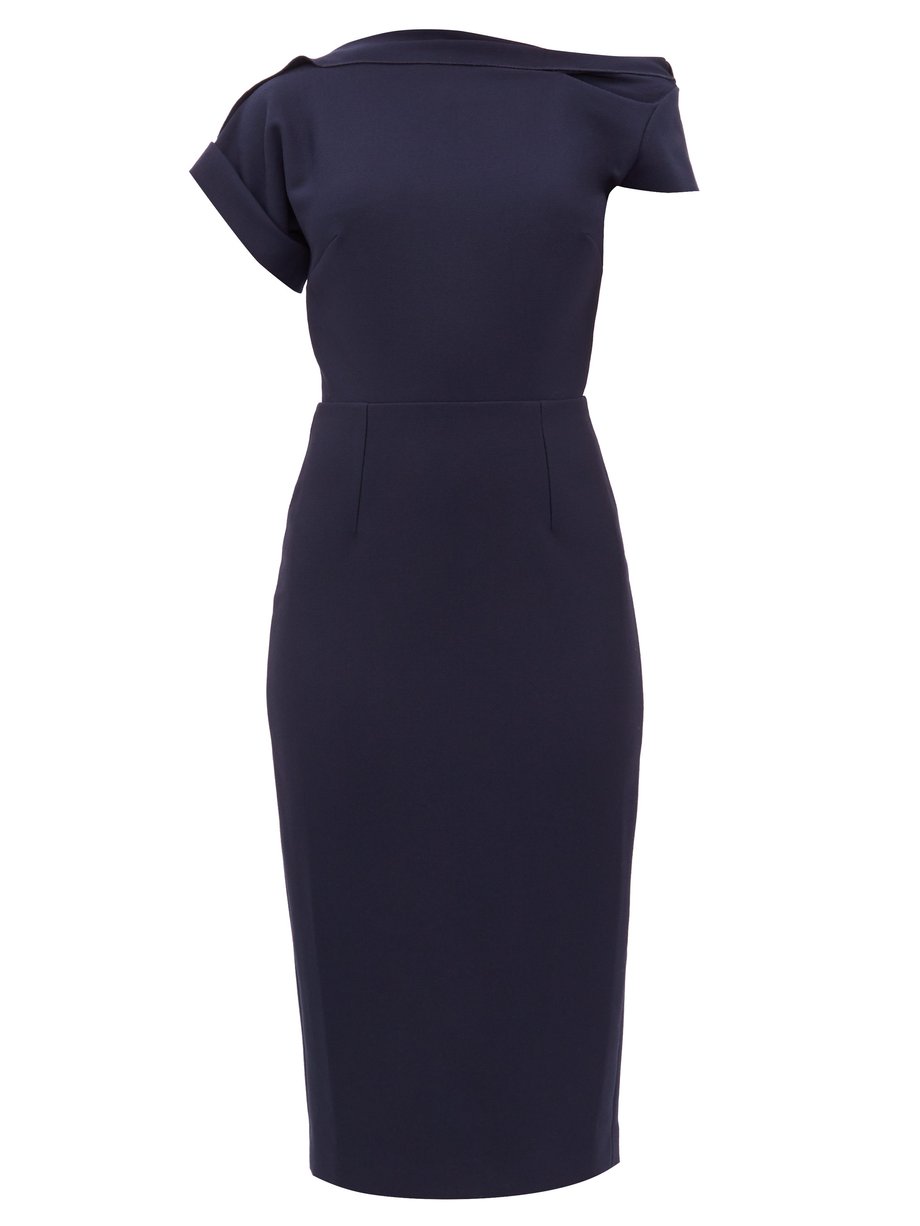 Navy Brenin draped bateau-neck zipped-back dress | Roland Mouret ...