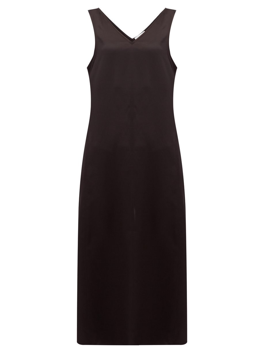 Black High V-neck silk midi dress | Raey | MATCHESFASHION US