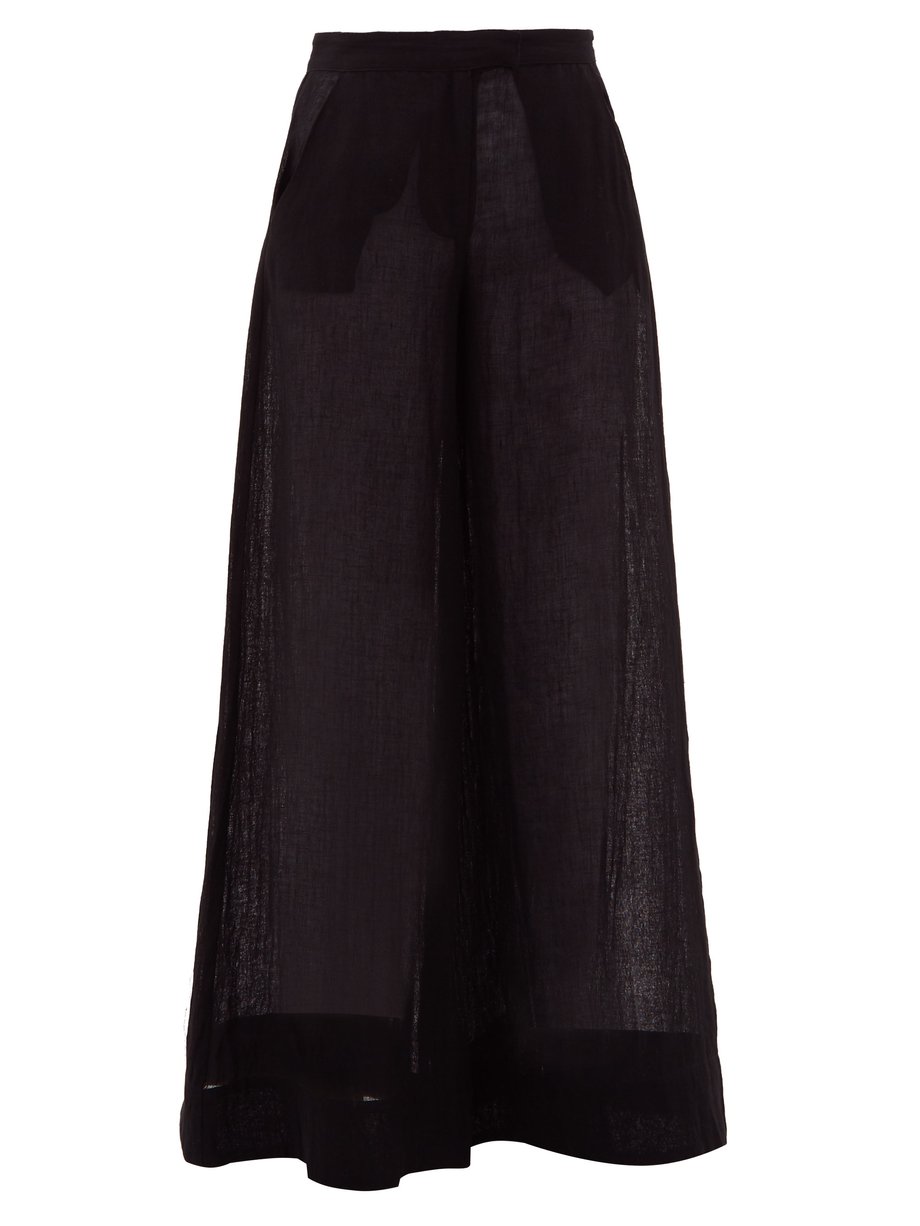 High-rise linen-blend wide-leg trousers Black Lisa Marie Fernandez ...