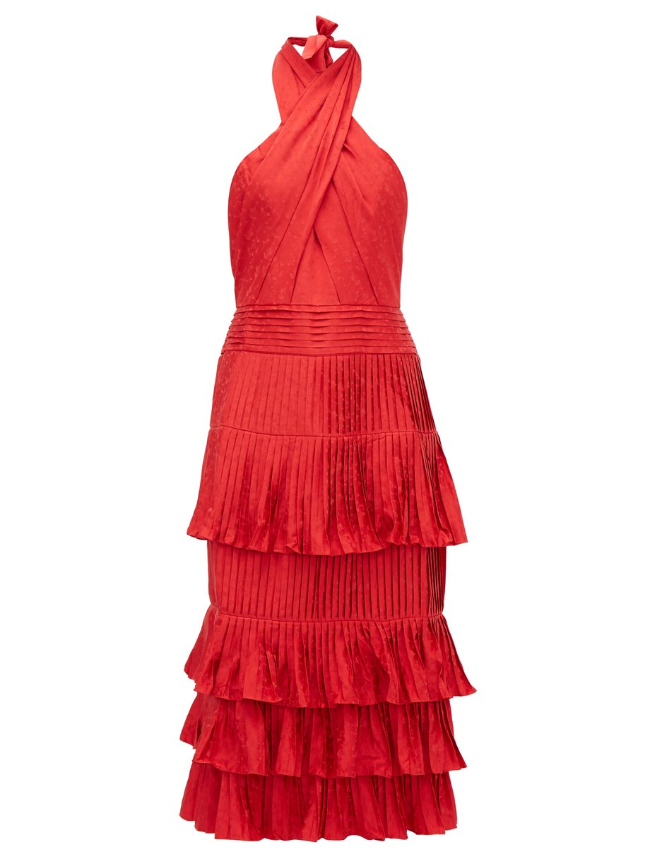 Red Eccentric Vibes halterneck jacquard midi dress | Johanna Ortiz ...