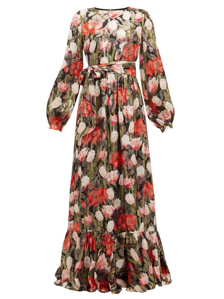 Borgo De Nor Print Dianora floral-print silk-blend lamé-satin dress ...