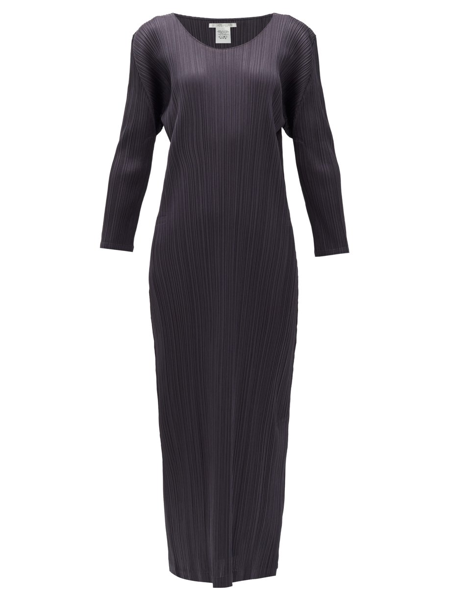 Grey Technical-pleated longline dress | Pleats Please Issey Miyake ...
