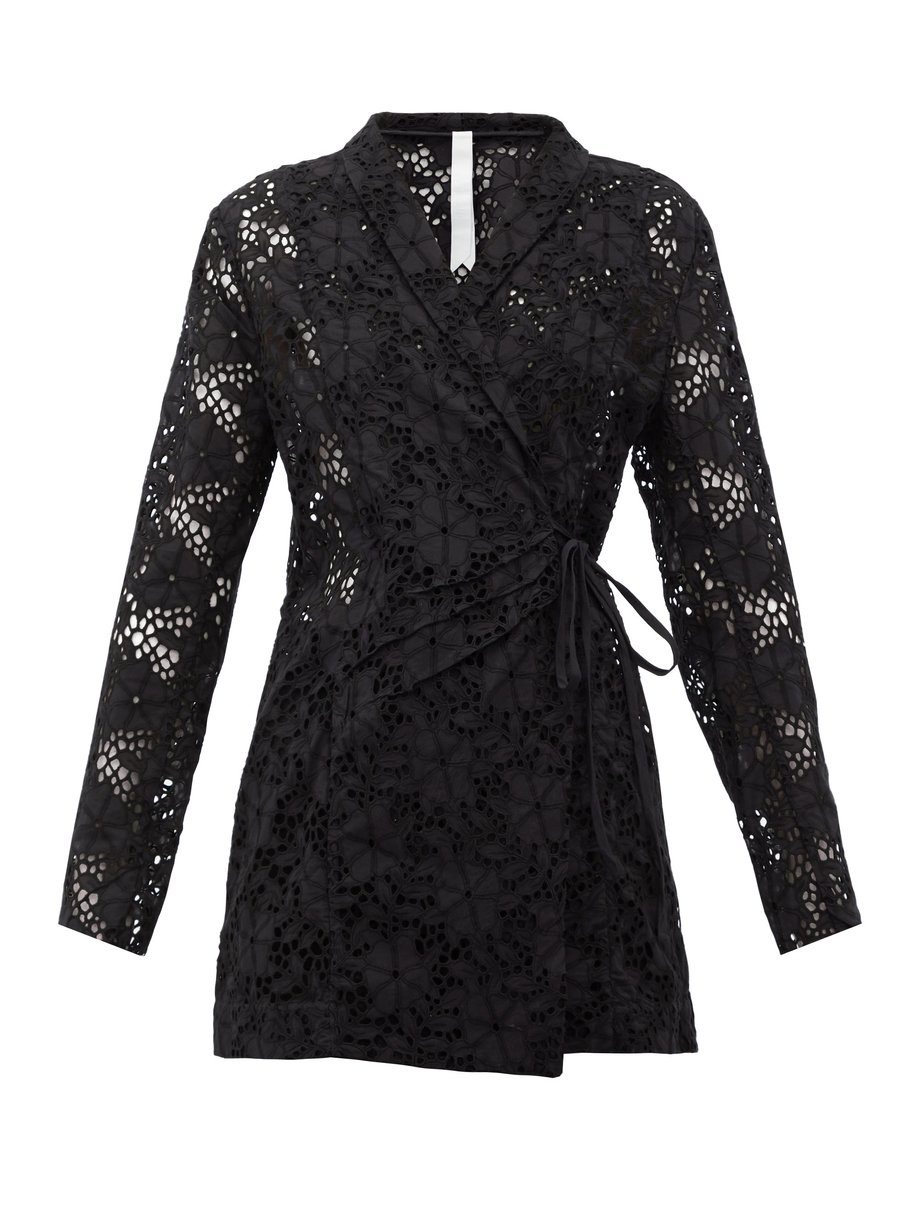 Black Zahara double-breasted broderie-anglaise jacket | Merlette ...