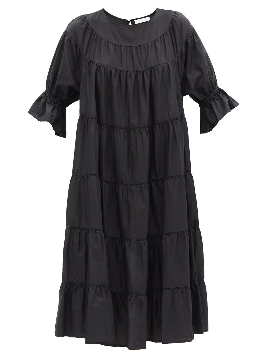 Black Paradis tiered cotton sun dress | Merlette | MATCHESFASHION US