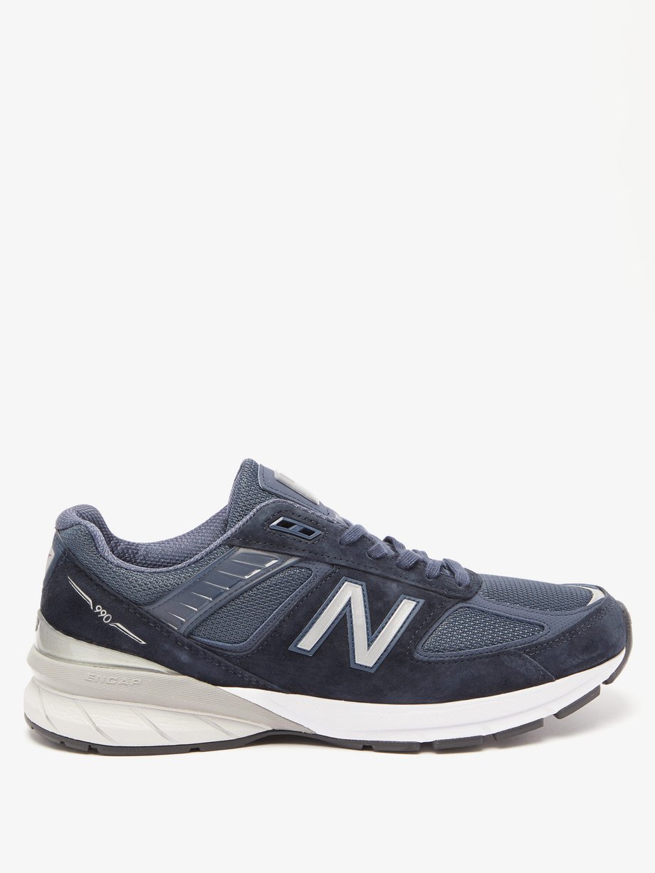 Navy 990v5 suede and mesh trainers 