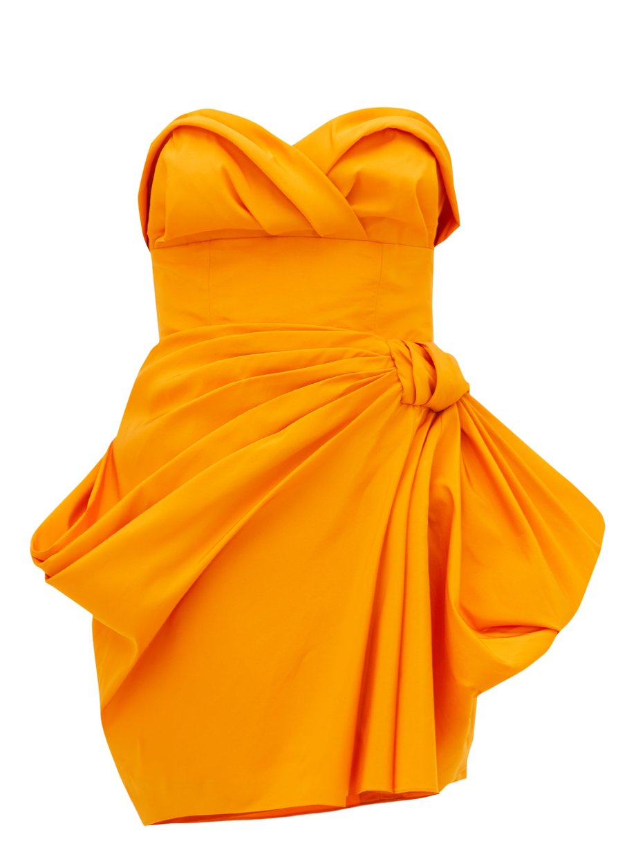 Orange Strapless ruched silk-faille mini dress | Carolina Herrera ...