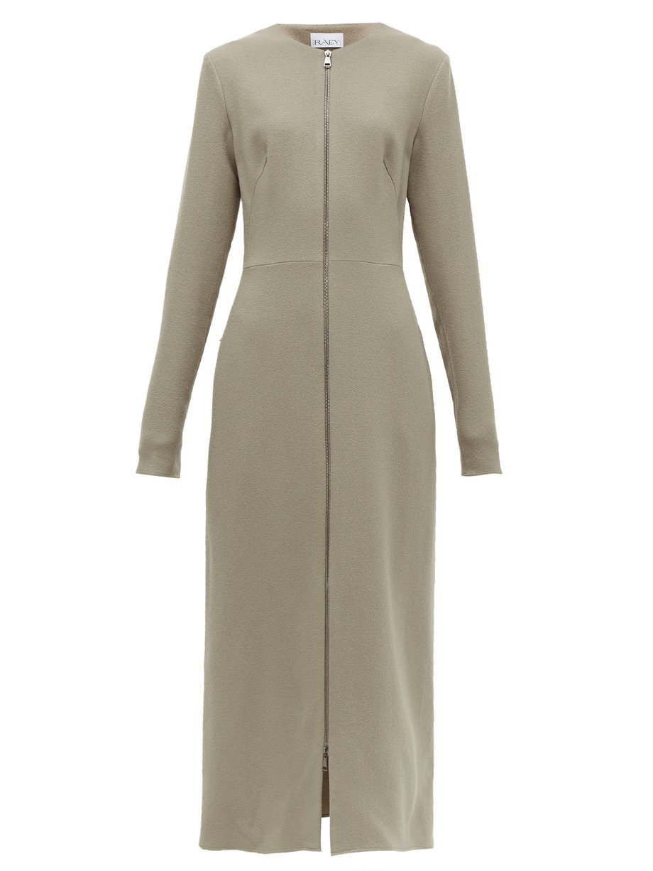Grey Zip-front wool-crepe midi dress | Raey | MATCHESFASHION US