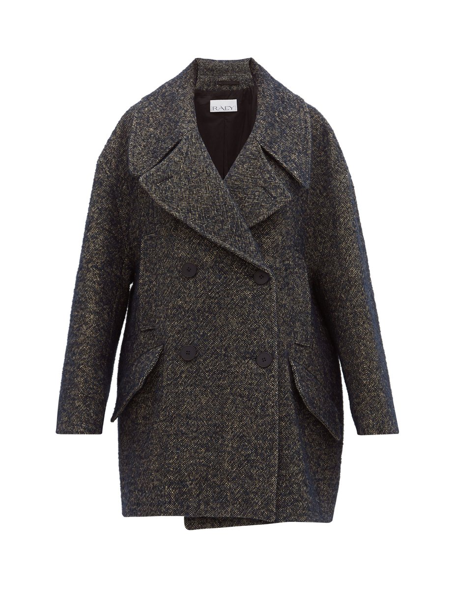 Navy Oversized linen-blend tweed pea coat | Raey | MATCHESFASHION UK