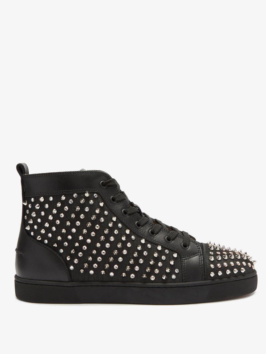 Black Louis spike-embellished high-top leather trainers | Christian ...