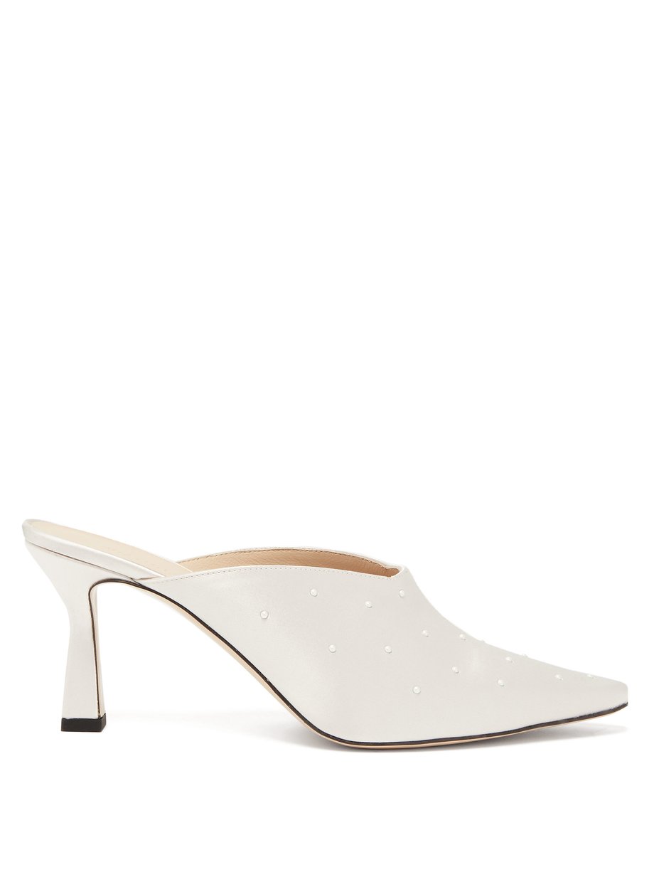 White Lotte faux pearl-embellished satin mules | Wandler ...