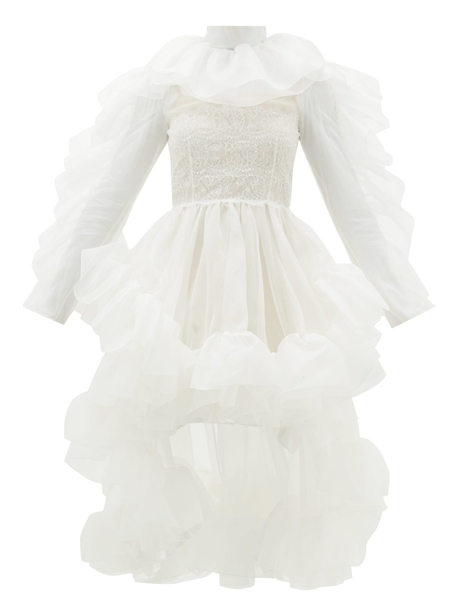 White Ruffled dip-hem silk-organza dress | Christopher Kane ...