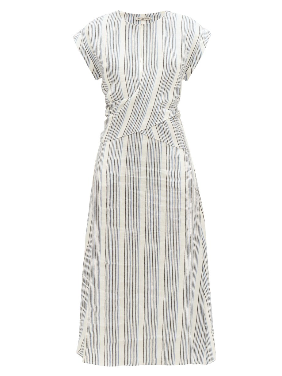 Print Striped linen midi dress | Three Graces London | MATCHESFASHION UK