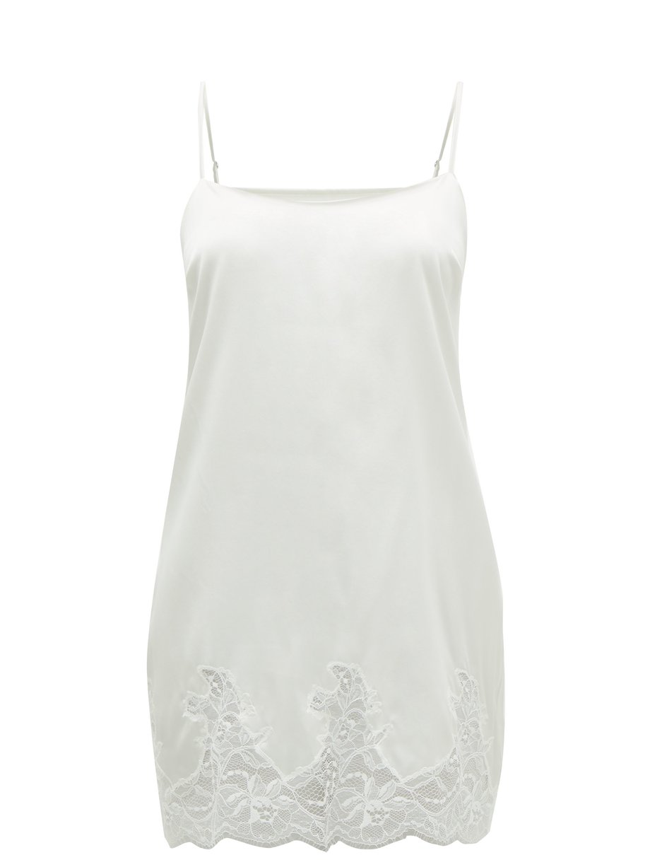 Fleur of England White Signature lace-trimmed silk-blend slip dress ...