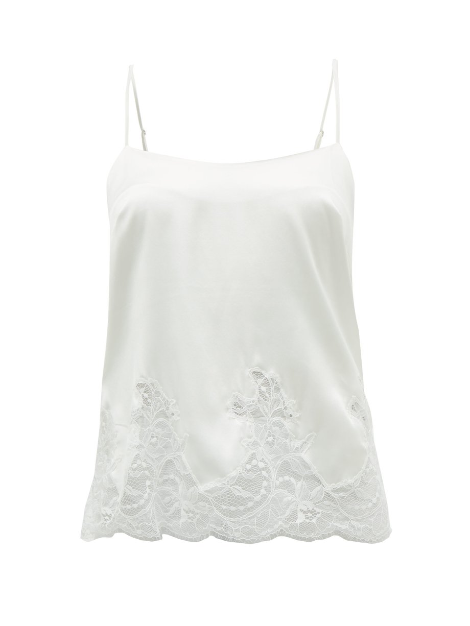 White Signature lace-trimmed silk-blend camisole | Fleur of England ...