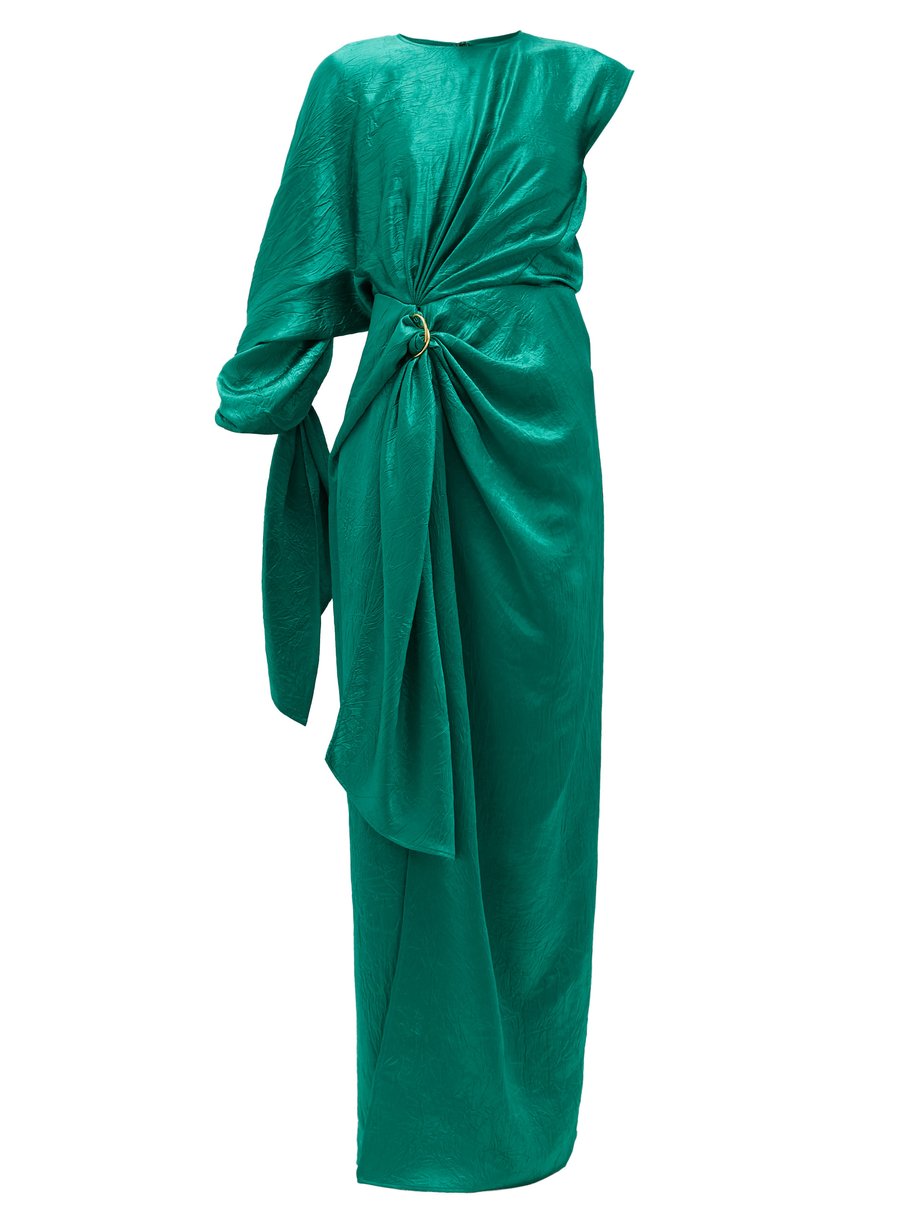 Green Catherine asymmetric draped crinkled-satin gown | Sies Marjan ...