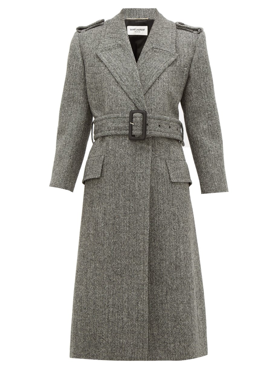 Grey Notched lapels virgin-wool herringbone coat | Saint Laurent ...