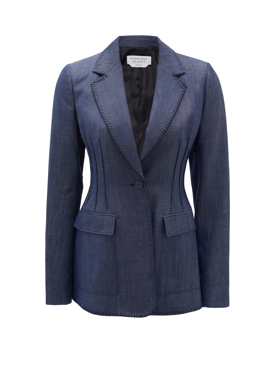 Blue Minos single-breasted linen-denim jacket | Gabriela Hearst ...