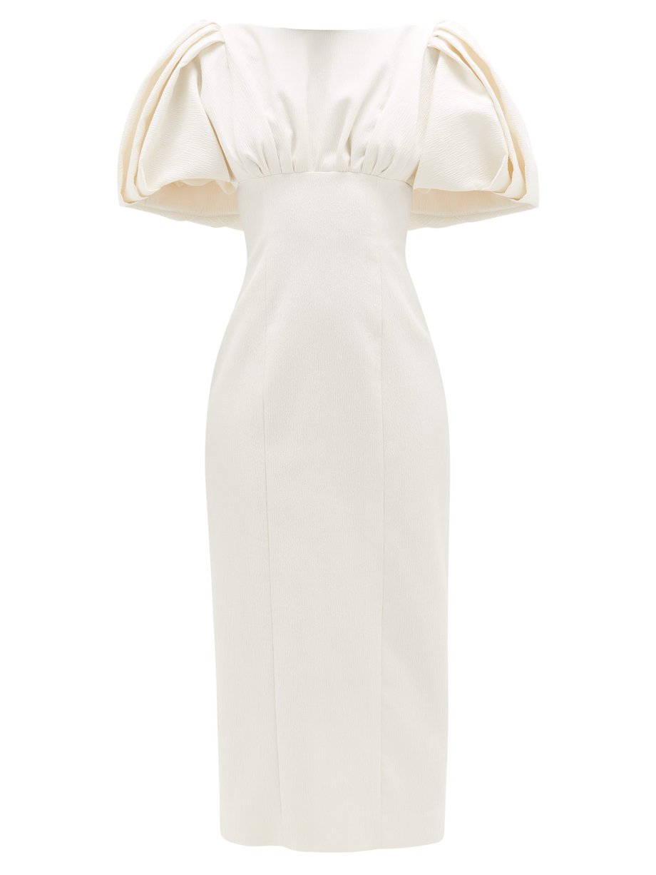 White Petunia puff-sleeve cloqué midi dress | Emilia Wickstead ...