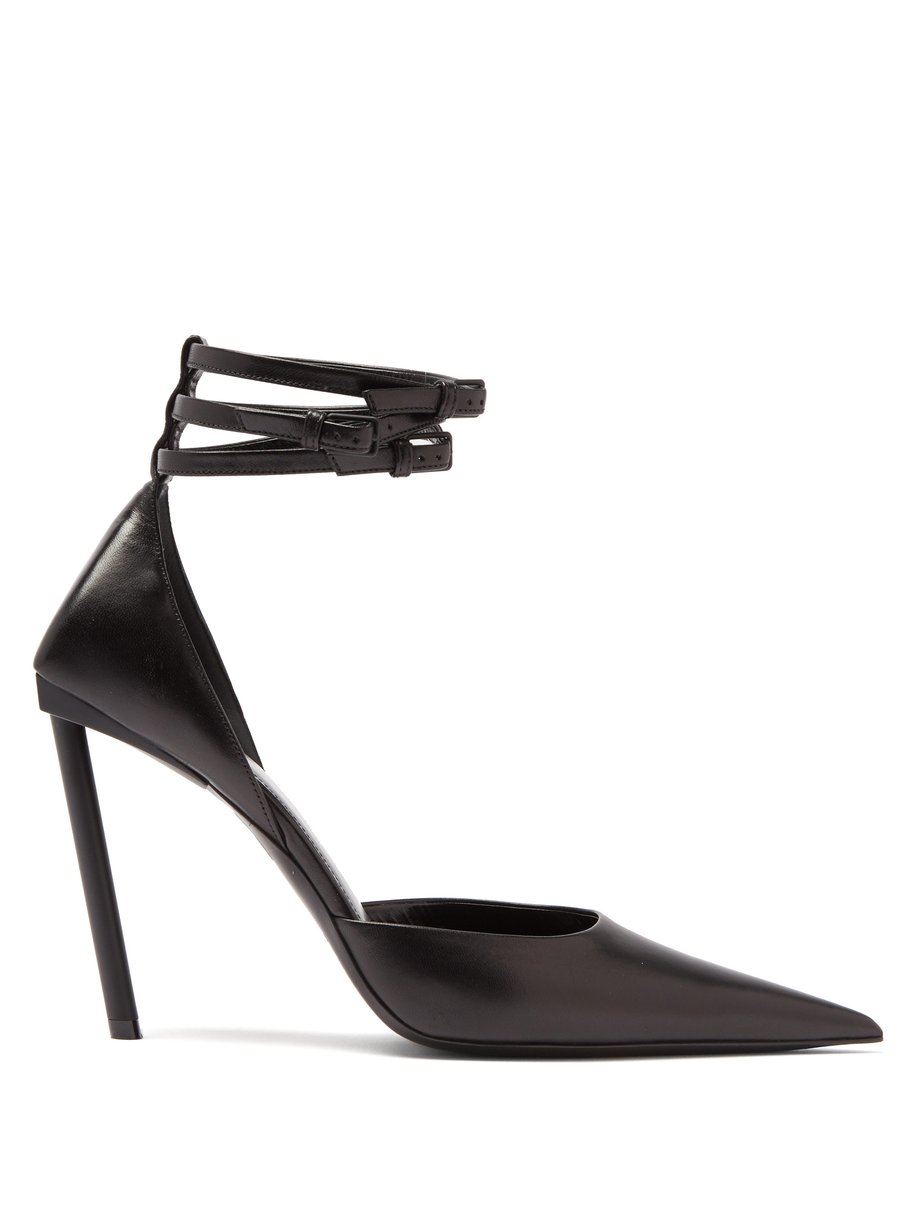 Ankle-strap pointed leather pumps Black Balenciaga | MATCHESFASHION