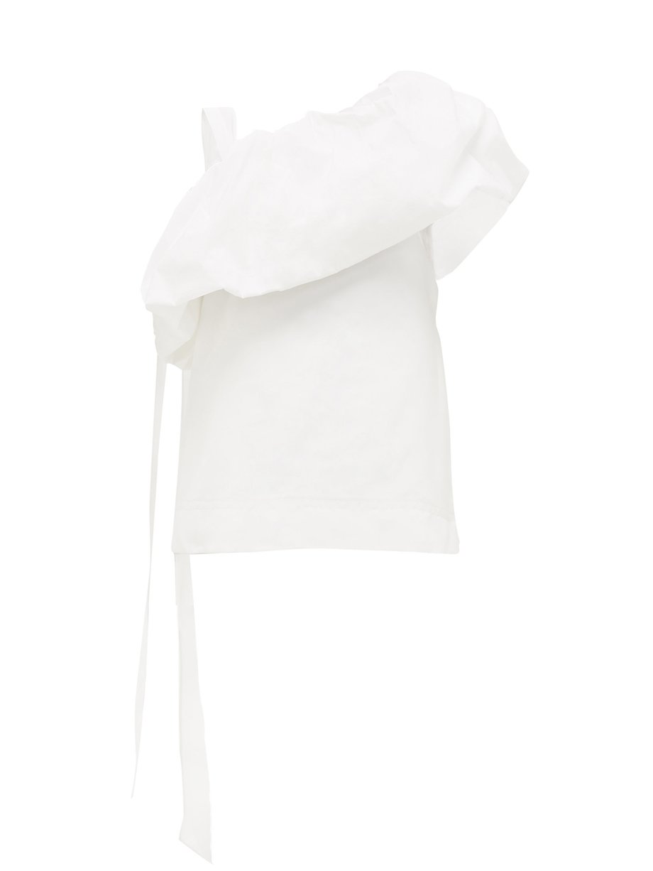 White Asymmetric cotton-blend faille top | Valentino | MATCHESFASHION US