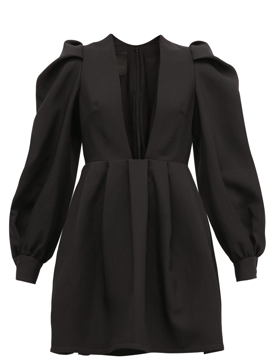 Black Plunge-neck wool-blend crepe dress | Valentino | MATCHESFASHION US