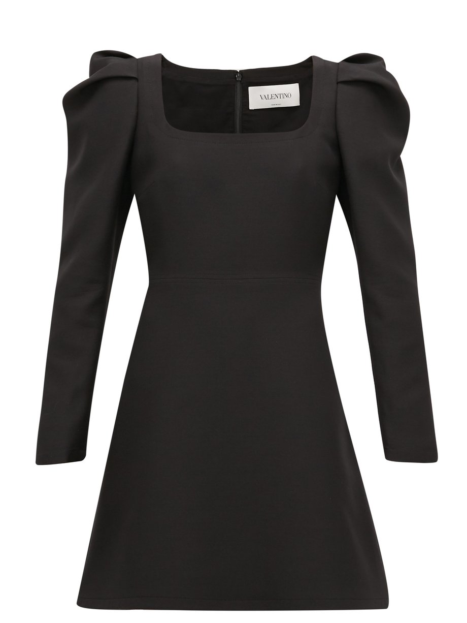 Black Exaggerated-shoulder wool-blend crepe dress | Valentino ...