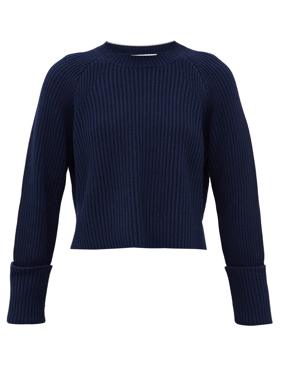 Navy Cropped ribbed cotton-blend sweater | Proenza Schouler ...
