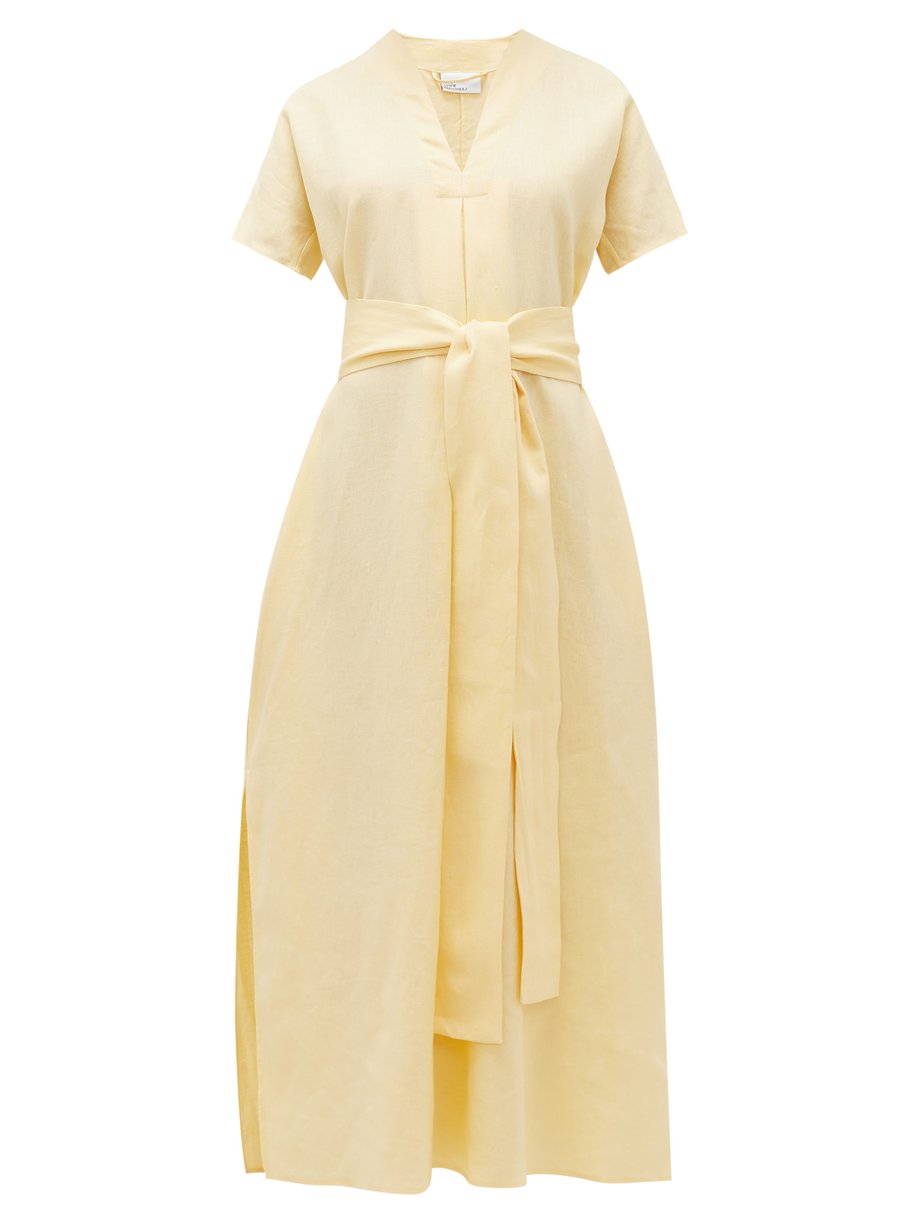 Yellow Rosetta V-neck belted linen maxi dress | Lisa Marie Fernandez ...