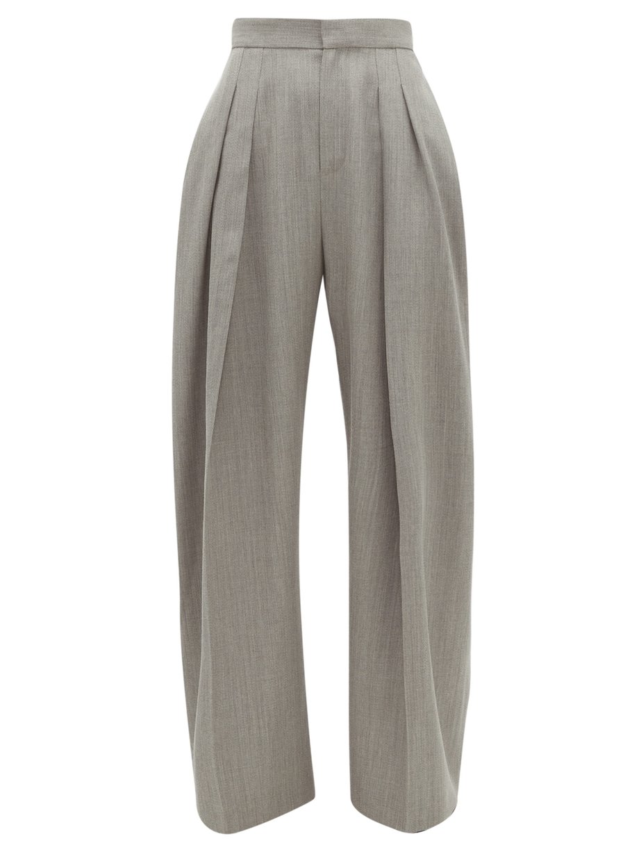 Grey High-rise pleated wool-gabardine trousers | JW Anderson