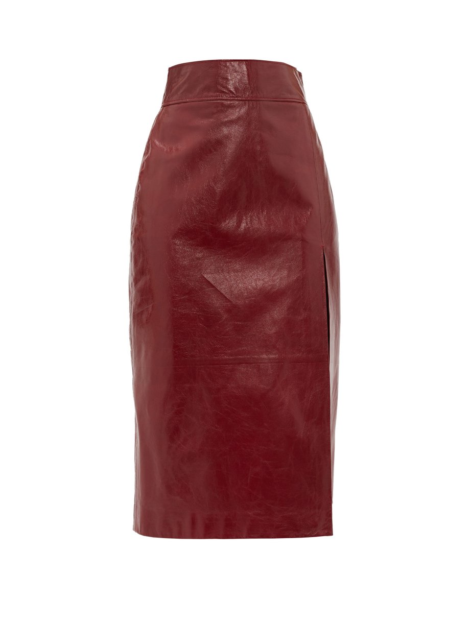 Jupe Crayon Taille Haute En Cuir Bordeaux Gucci Matchesfashion Fr