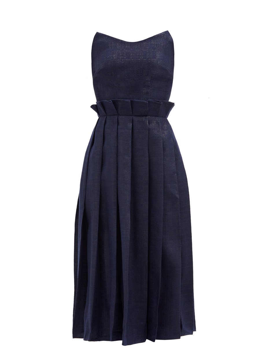 Navy Beloved origami-pleated wool-blend dress | Duncan | MATCHESFASHION US