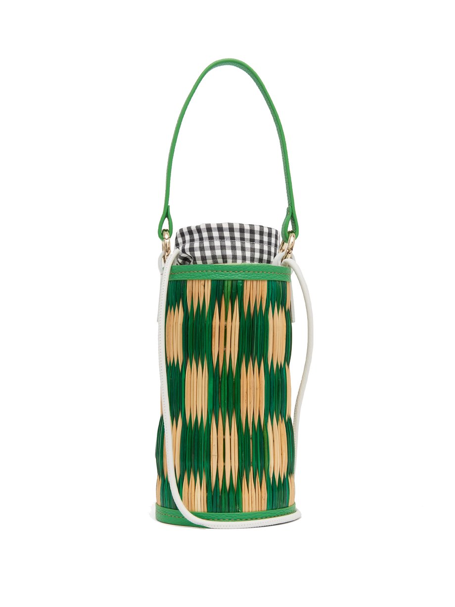 Green Cupid mini leather-trimmed woven-reed bucket bag | Heimat ...