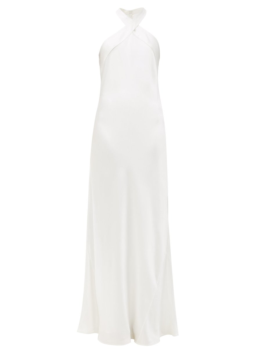 White Monaco halter-neck silk-satin gown | Galvan | MATCHESFASHION US