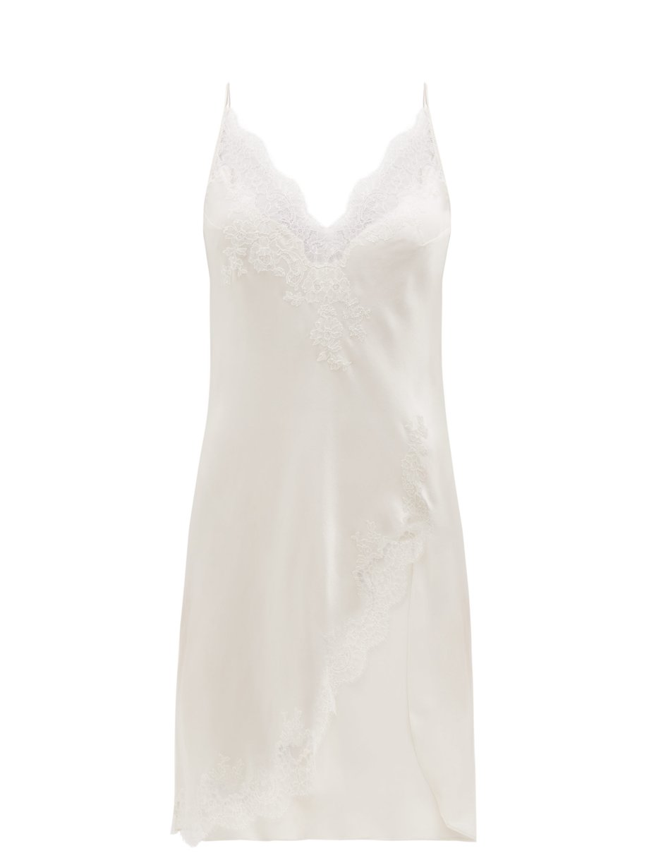 White Chantilly lace-trimmed silk-satin nightdress | Carine Gilson ...