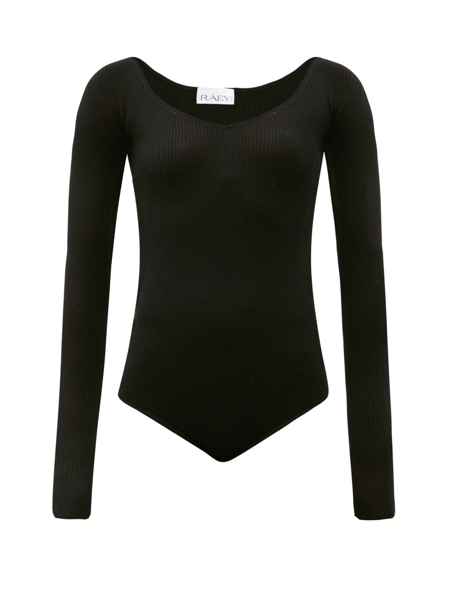 Black Deep-V silk and cashmere-blend knitted bodysuit | Raey ...