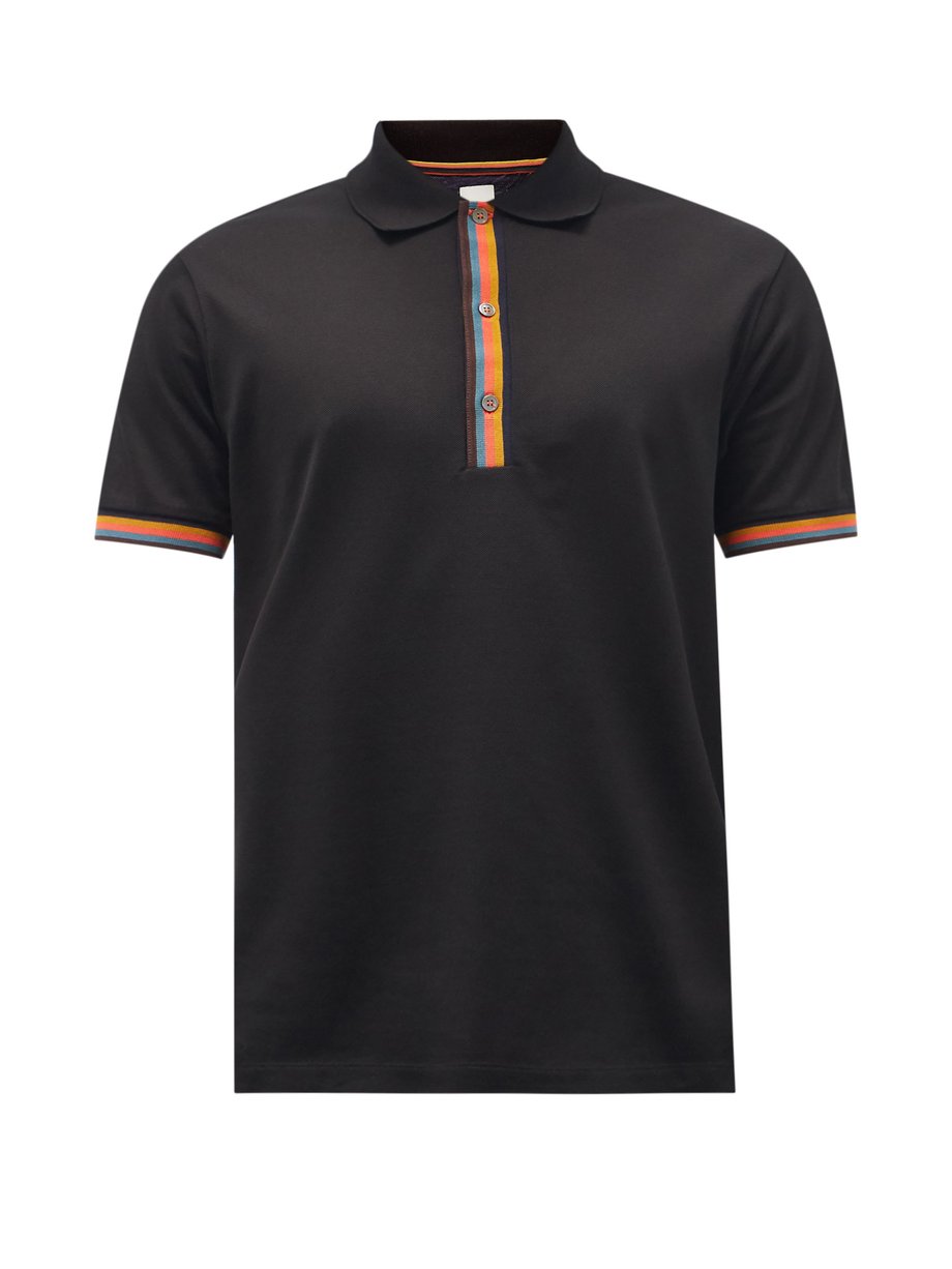 Black Artist-stripe cotton-piqué polo shirt | Paul Smith ...