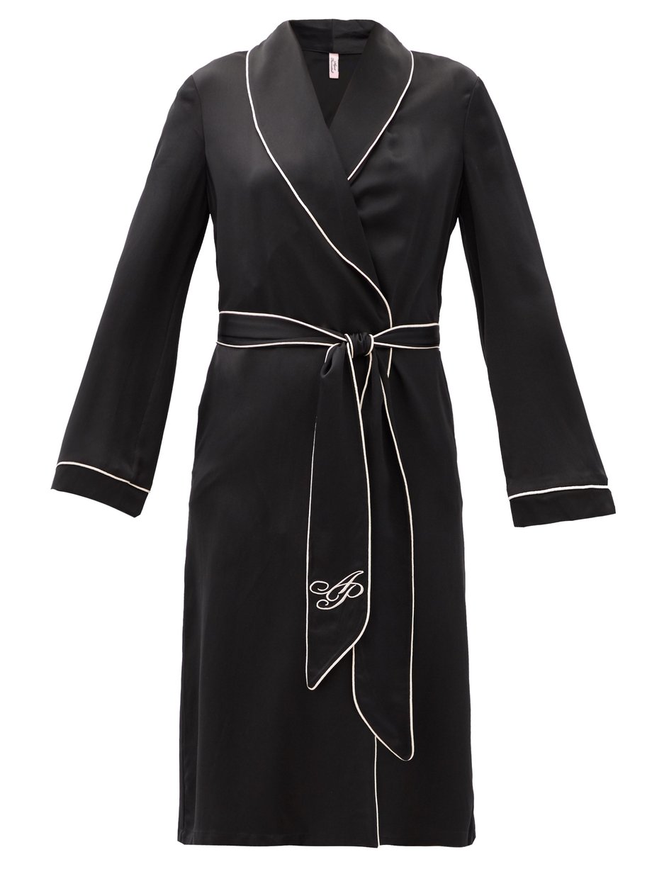 Black Classic piped-trim silk-satin robe | Agent Provocateur US