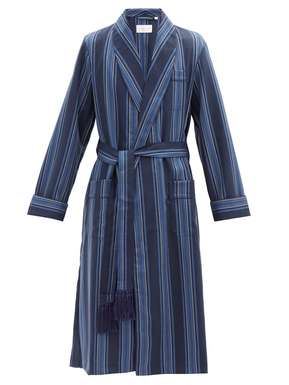 Navy York striped wool robe | Derek Rose | MATCHESFASHION US